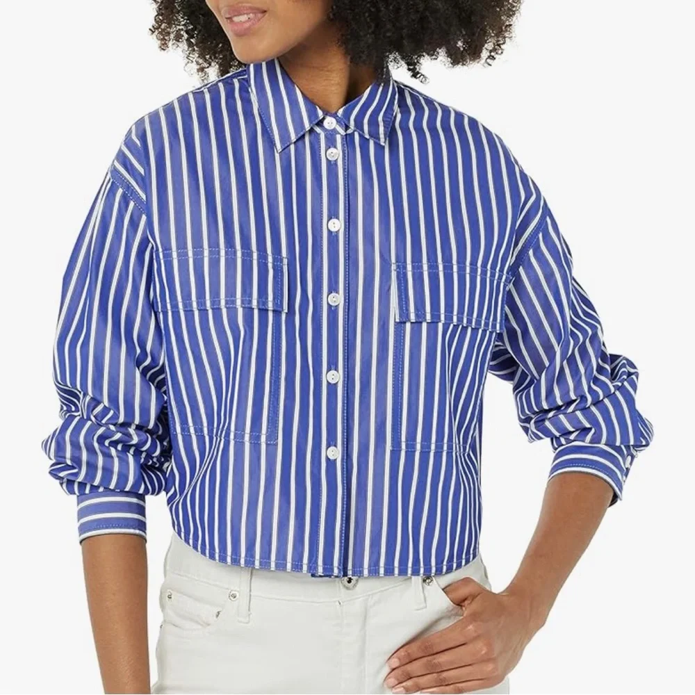 REBECCA TAYLOR Marseille Stripe Cropped Blouse - Picture 4 of 11